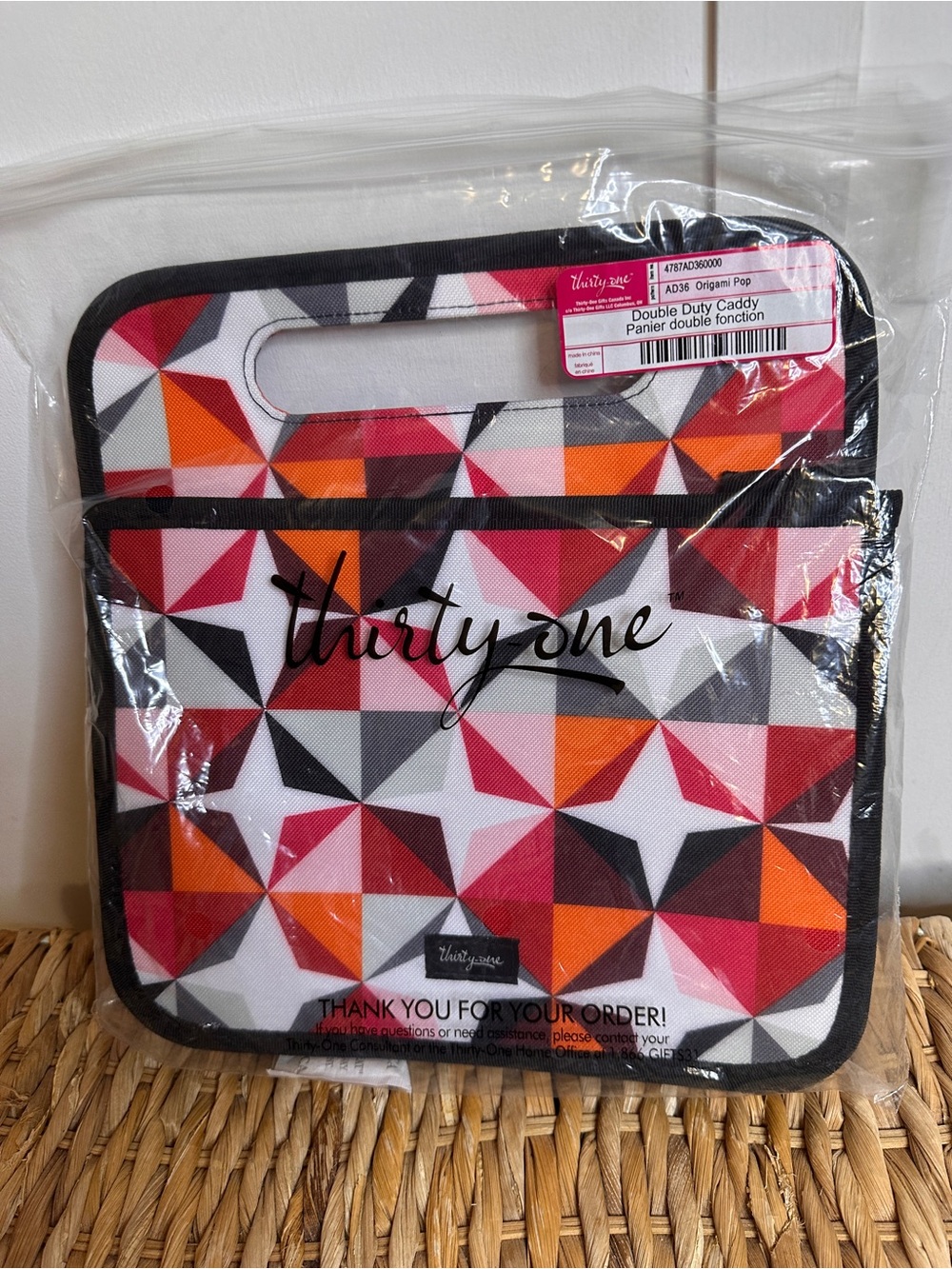 thirty-one Double Duty Caddy in Pink, Orange, Black Geometric